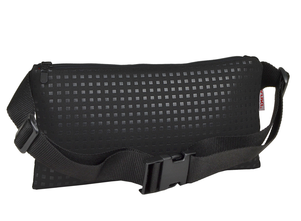 NIGHT AND DAY waist bag made of surplus car upholstery fabric - YUKI bags. Whether you wear it in the front, back or askew, this versatile, compact and spacious waist bag allows you to move freely and comfortable while your hands remain free.
